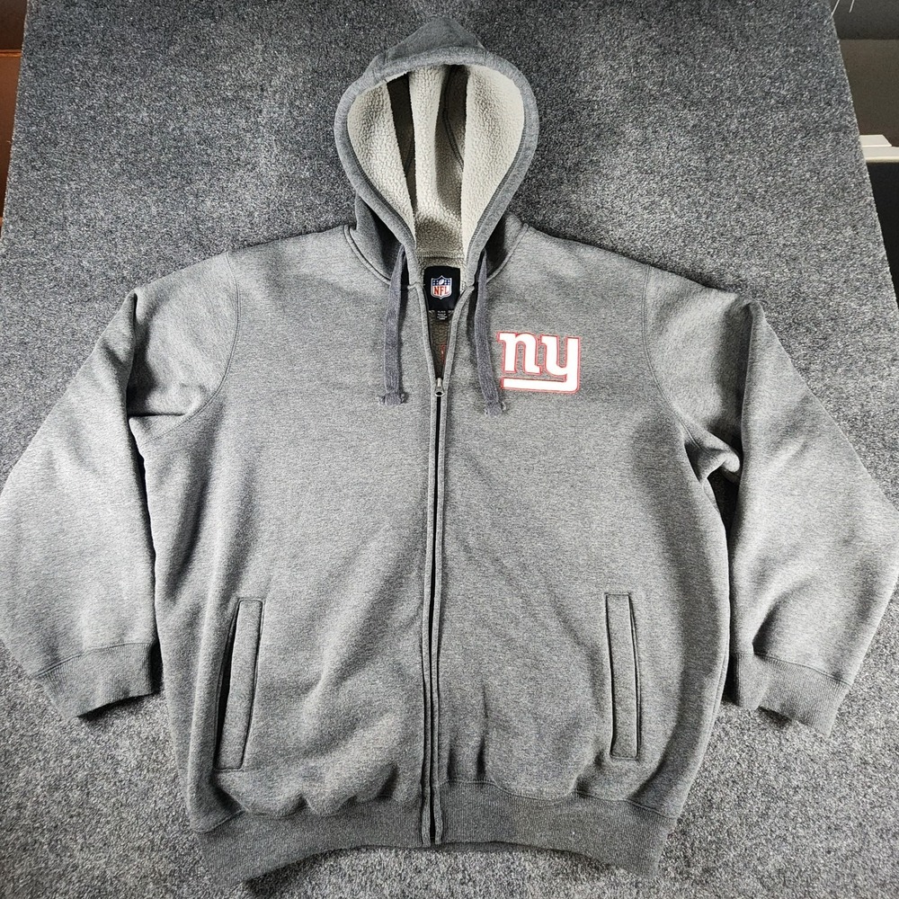 New York Giants Full Zip Hoodie Sherpa Lined‎ NFL Heather Gray Men's XL Fan Wear